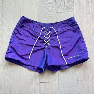 Vintage Surf style Iridescent Holographic Royal Purple Tie Up Swim Cover Shorts